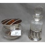 Silver Topped and Tortoise Shell Glass Dressing Table Jar and a Dressing Table Jar with Silver