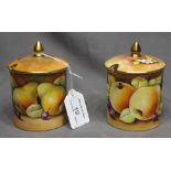 Pair of Coalport "Fallen Fruit" Lidded Jam Pots