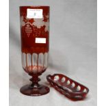 Ruby Flashed Cylindrical Vase and Small Pin Tray