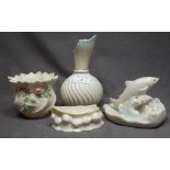 Four Small Pieces of Belleek Porcelain with Green Marks