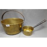 Large Brass Jam Pan and Small Brass Saucepan with Iron Handle