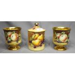 Pair of Coalport "Fallen Fruit" Jardiniere's and Biscuit Barrel