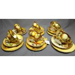 Set of Six Coalport "Fallen Fruit" Trios