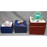 Three Art Glass Paperweight in Boxes