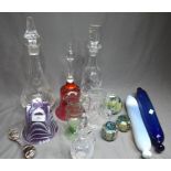 Quantity of Coloured Glass and Crystal Decanters etc