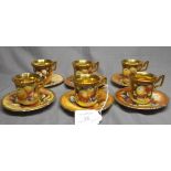 Six Coalport "Fallen Fruit" Coffee Cups and Saucers