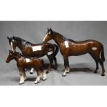 Three Beswick Horse Figures, Stallion, Mare and Foal