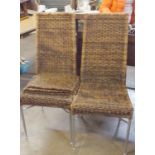 Set of Six Sea Grass String Upholstered Patio Chairs