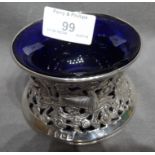 Large Silver Salt with Blue Glass Liner