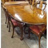 Burr Walnut Extending Oval Dining Table Supported on Cabriole Legs with Ball & Claw Feet and a Set