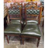Set of Four Victorian dining Chairs in Green Leather Upholstery