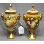 Pair of Coalport "Fallen Fruit" 21cm Lidded Vases