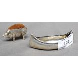 Silver Pig Pin Cushion and Silver Canoe, Birmingham 1911 and Birmingham 1900