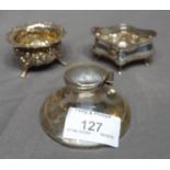 Silver Inkwell and Two Silver Salts