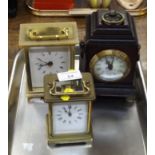 Brass Fire Glass Carriage Clock and Two Similar Modern Clocks