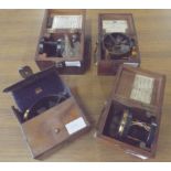 Four Various Styles of Air Meters, one in leather case others in wooden boxes