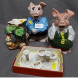 Two Wade Money Box Pigs together with a Hornsea Rabbit Tree Trunk Vase and a Miniature Crested