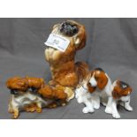 Beswick Figure of a Begging Pekingese 4.5" high and Two Worcester Figures of Puppies one of four