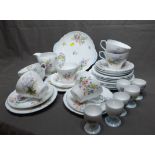 Shelly "Wild Flowers" Breakfast Tea Set including Tea Cups & Saucers, Plates, Cake Plate, Milk and