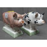 Two Rye Figures of Pigs one Standing Titled "Boar" and one Seated Titled "Sow"