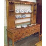 Late Georgian Sycamore Country Dresser, the Three Drawer Base with a Carved Frieze and Square