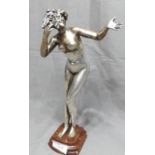 Silvered Bronze Figure of a Nude Dancer with Mask signed P Philippe on Brown Onyx Pedestal 28cm high