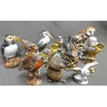 Fifteen Biscuit Ware Porcelain Bird Figures, various makers