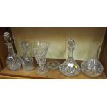 Assorted Glass Ware including Three Decanters one a Ship's Decanters, Vases and Dishes