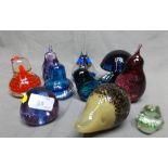 Ten Assorted Paperweights including Caithness and Wedgwood in the Shape of Fruit, Mushrooms, Animals