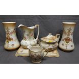 Pair of 9" Crown Devon Vases together with a Large Jug, Teapot, Milk Jug and Two Teapot Stands