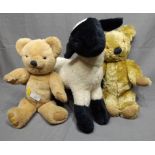 Two Merrythought Teddy Bears and Merrythought Standing Lamb