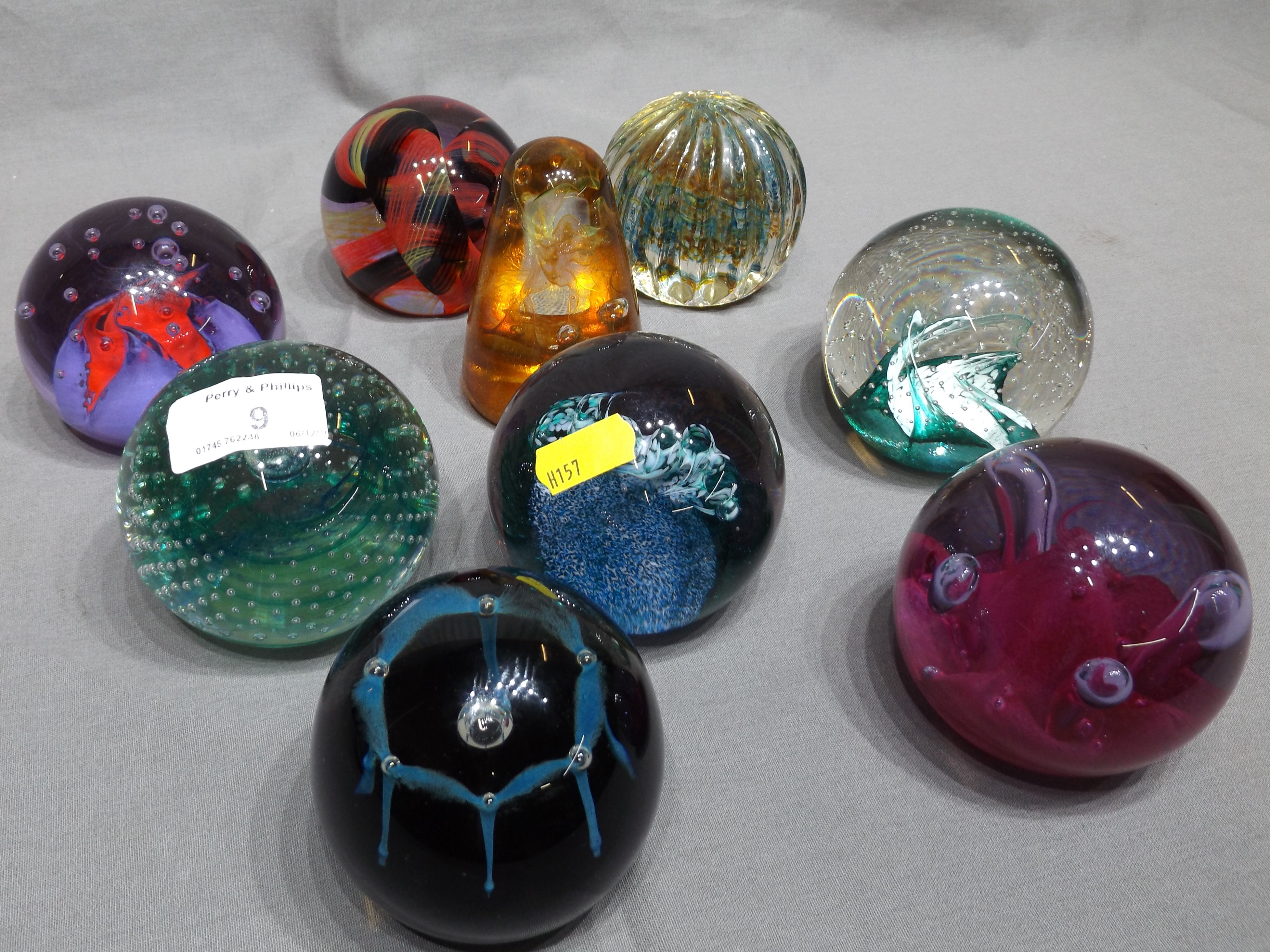 Nine Assorted Caithness Paperweights, all signed with various patterns