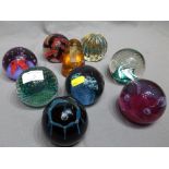 Nine Assorted Caithness Paperweights, all signed with various patterns