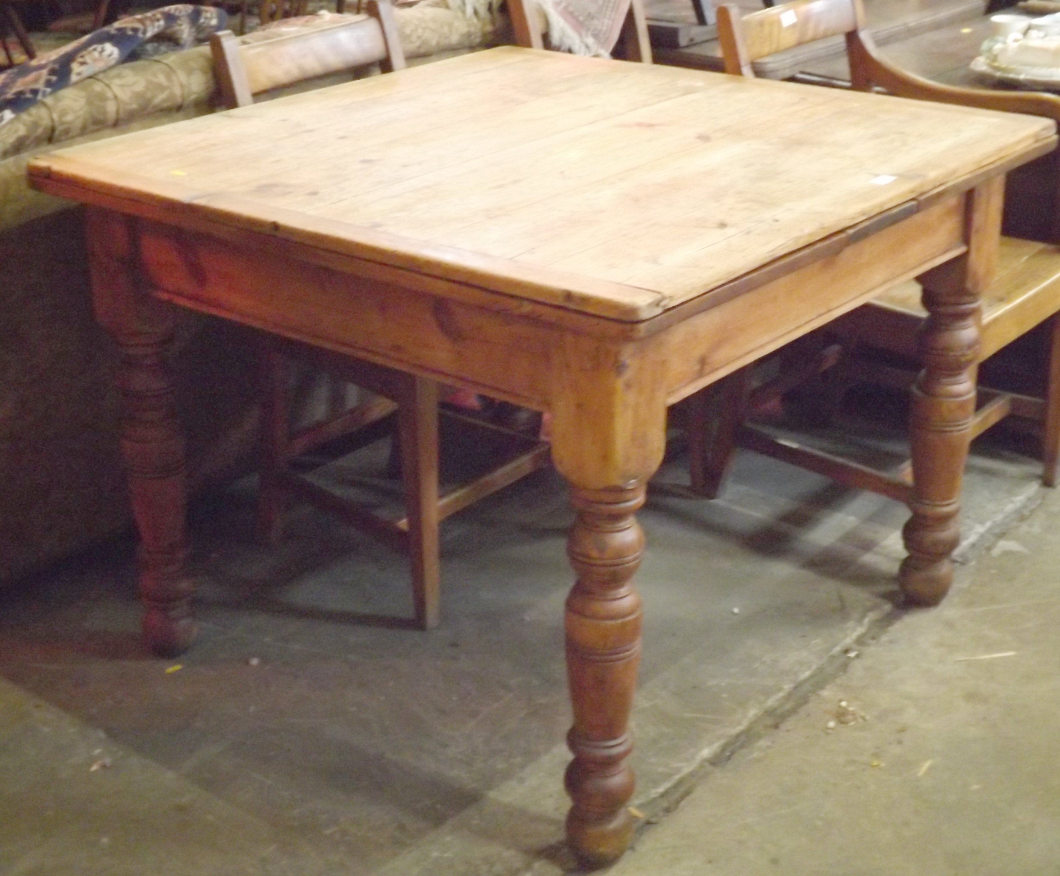Victorian Stripped Pine Draw Leaf Dining Table 75" x 72" extended