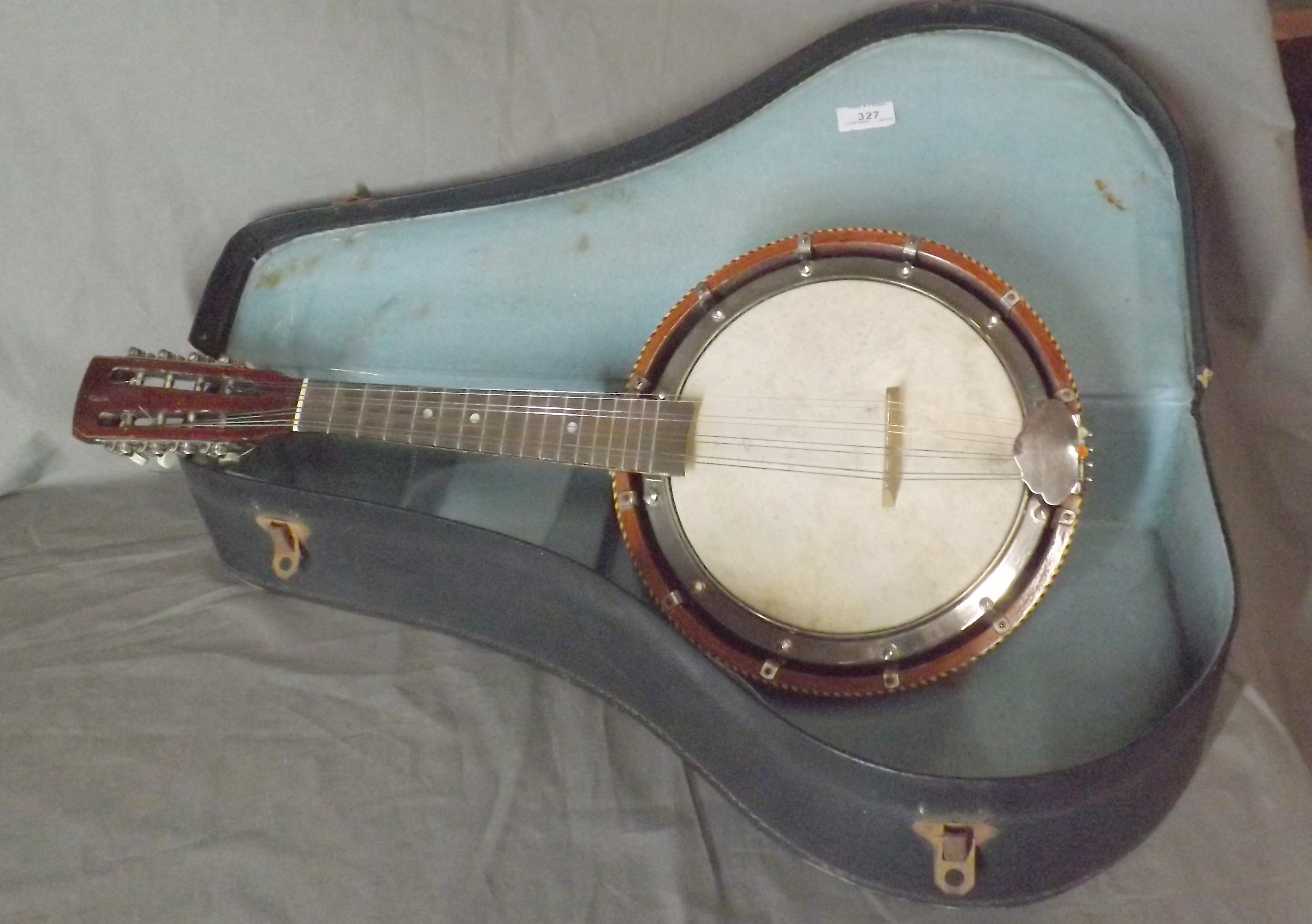 Mahogany and inlaid Eight Stringed Ukele with Case