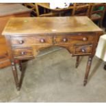 Georgian Mahogany Low Boy with Two Long and Two Short Drawers on Turned Legs with Inlaid Top 35"