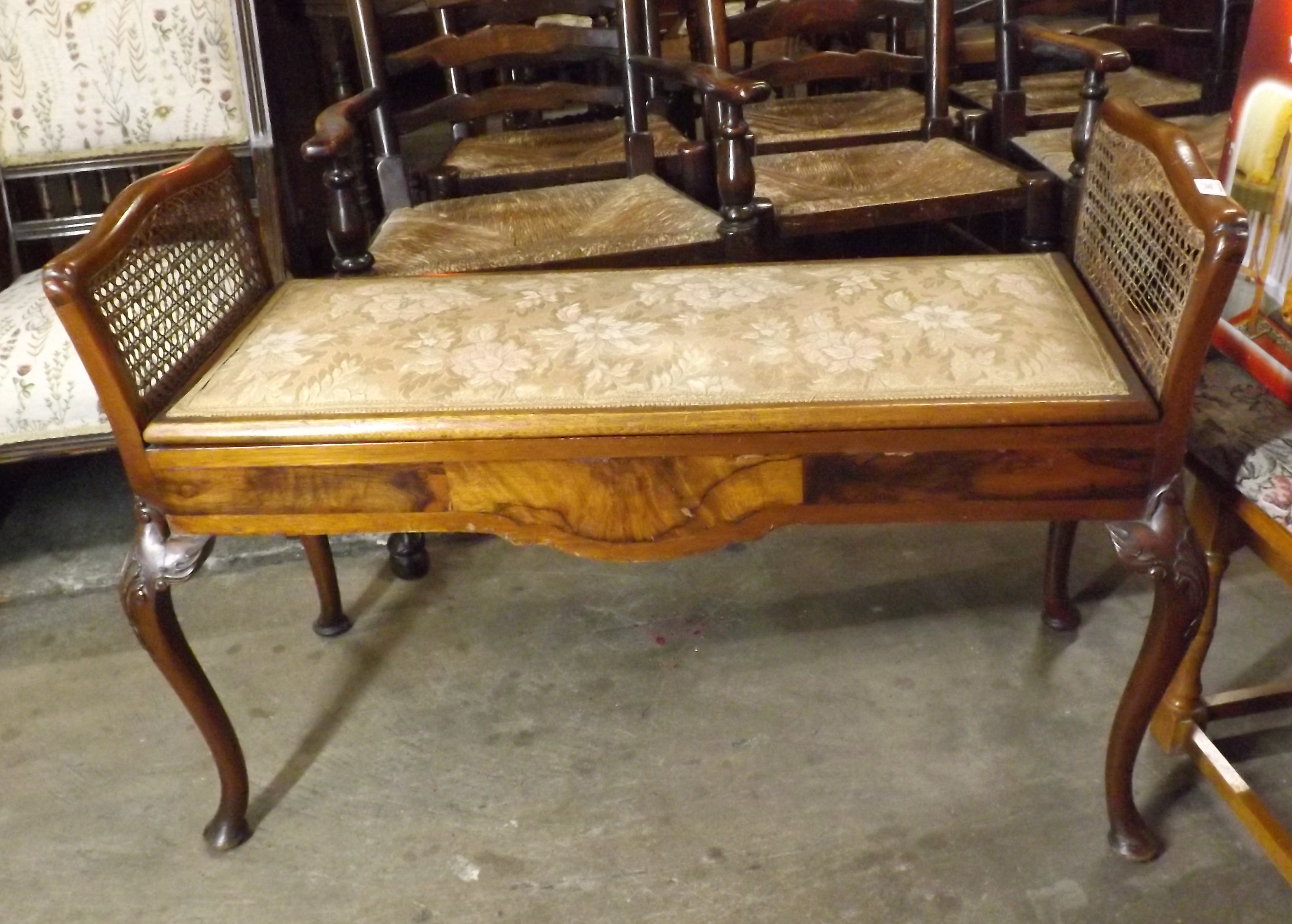 Early 20th Century Duet Piano Stool on Cabriole Legs