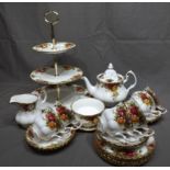 Royal Albert Old Country Rose Tea Set with Three Tier Cake Stand and Small Dish