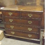 Georgian Oak and Cross Banded Chest of Two Over Three Graduated Drawers on Bracket Feet with Brass