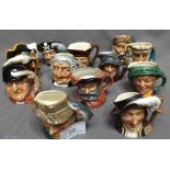 Thirteen Miniature Toby Jugs 2.5" high