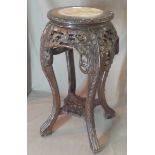 Oriental Padauk Carved Plant Stand with Marble Insert Top