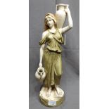 Dux Standing Figure of Pot Carrier 19" high, signed A.H with Royal Dux pink triangular mark