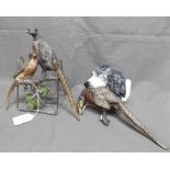 Two Cold Painted Bronze Wall Plaques 9.5" long One Hunting Dog with Pheasant and one Two Pheasants