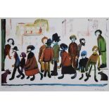 After Laurence Stephen Lowry R.A. (British, 1887-1976),  "People Standing About", signed in