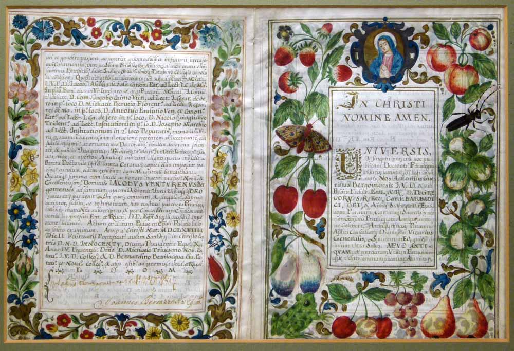 Illuminated Manuscript, 17th century, admitting James Venturenum as Doctor of Law in the