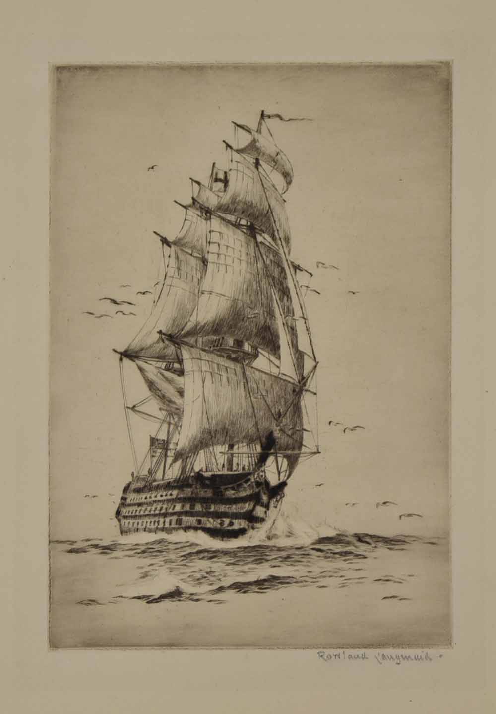 Rowland Langmaid R.A. R.E (1897-1956),  "H.M.S. Victory", signed in pencil in the margin, etching,