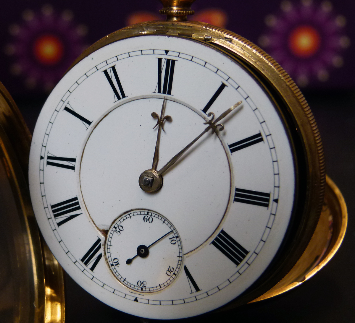 18ct gold open faced pocket watch, case London 1859, white enamel Roman dial, subsidiary seconds, - Image 7 of 11