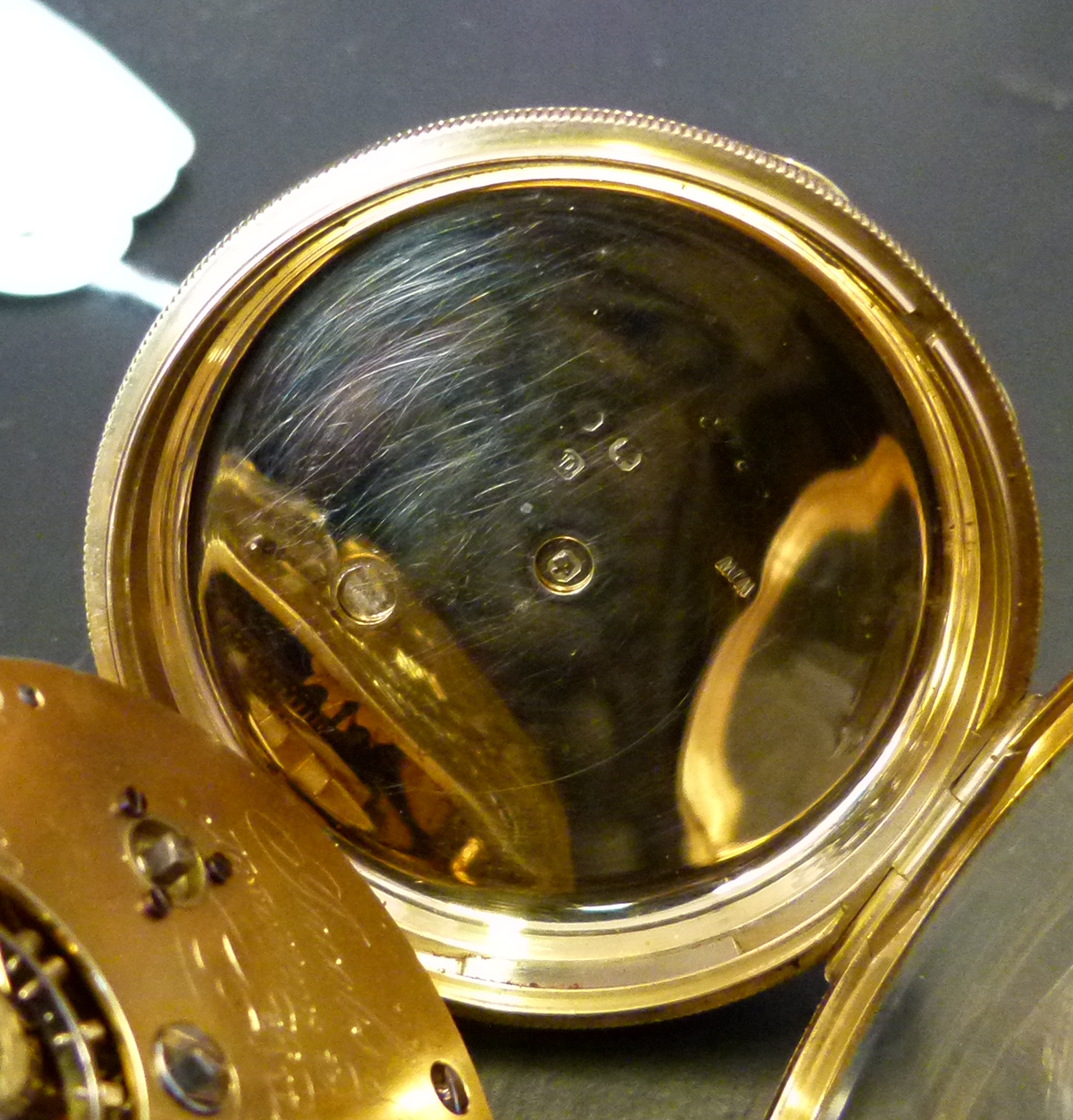 18ct gold open faced pocket watch, engine turned case London 1854, white enamel Roman dial, - Image 3 of 6