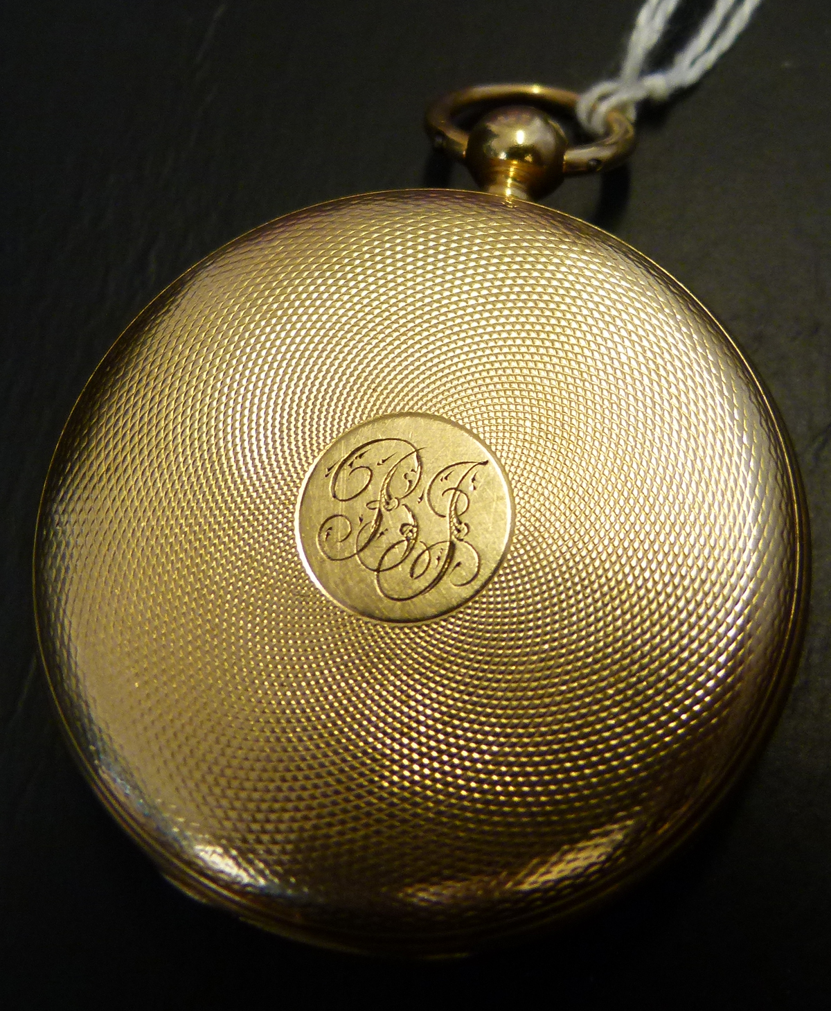 18ct gold open faced pocket watch, engine turned case London 1854, white enamel Roman dial, - Image 5 of 6