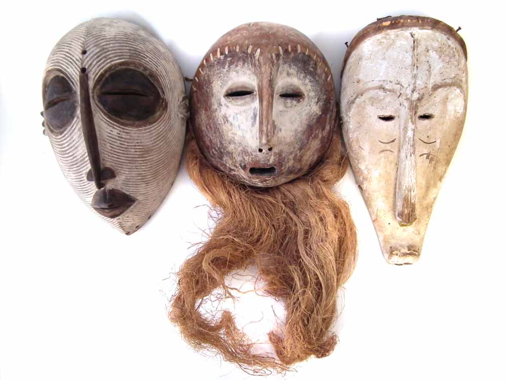 Fang mask, Lega mask, and a Luba mask, the largest measures 34cm high All lots in this Tribal and